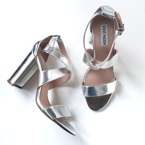 Steve Madden | Calliopi Silver Ankle strap strappy open toe Heels Size 10